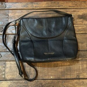 Vera Bradley Alexa Black Leather Shoulder Crossbody Bag Floral Printed Lining